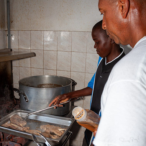 Cooking in the kitchen at Apple Hole Restaurant.